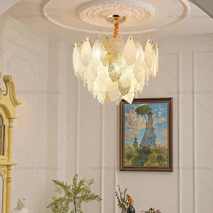 Decorbites french crystal chandelier gold leaf living room light