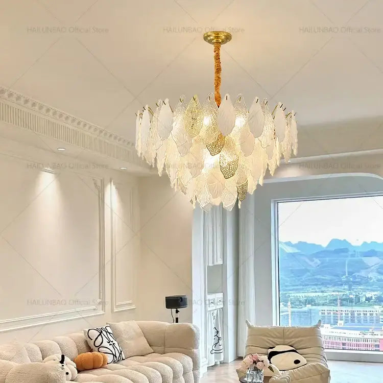 Decorbites french crystal chandelier gold leaf living room light