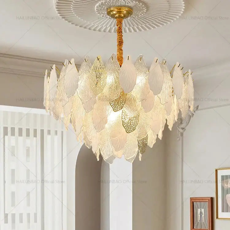 Decorbites french crystal chandelier gold leaf living room light