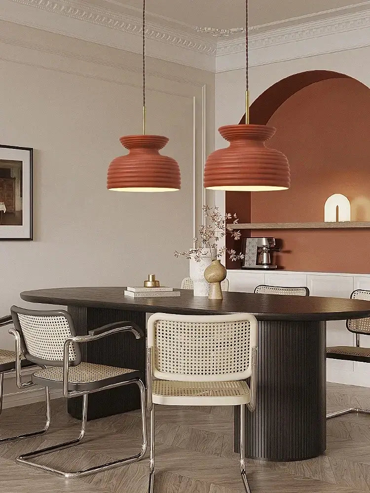 Decorbites french minimalist off-white ribbed chandelier dining room