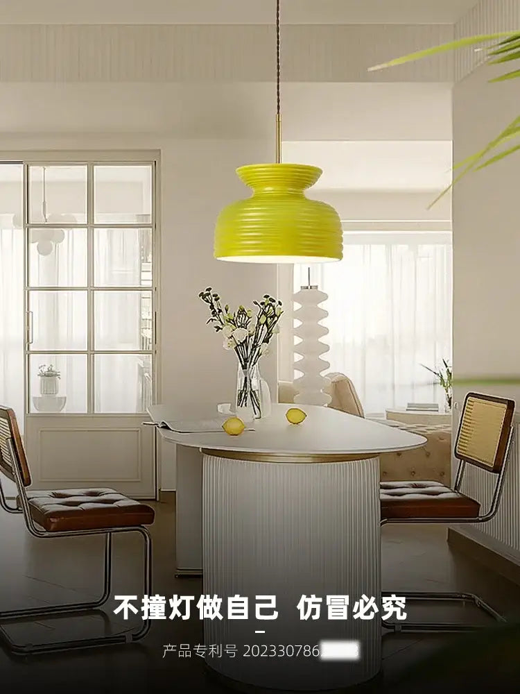 Decorbites french minimalist off-white ribbed chandelier dining room