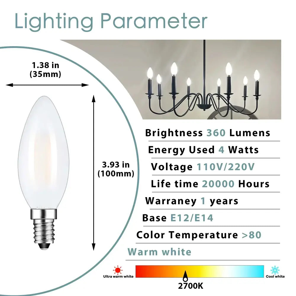 Decorbites frosted led candle light bulbs dining room warm white 10 pack