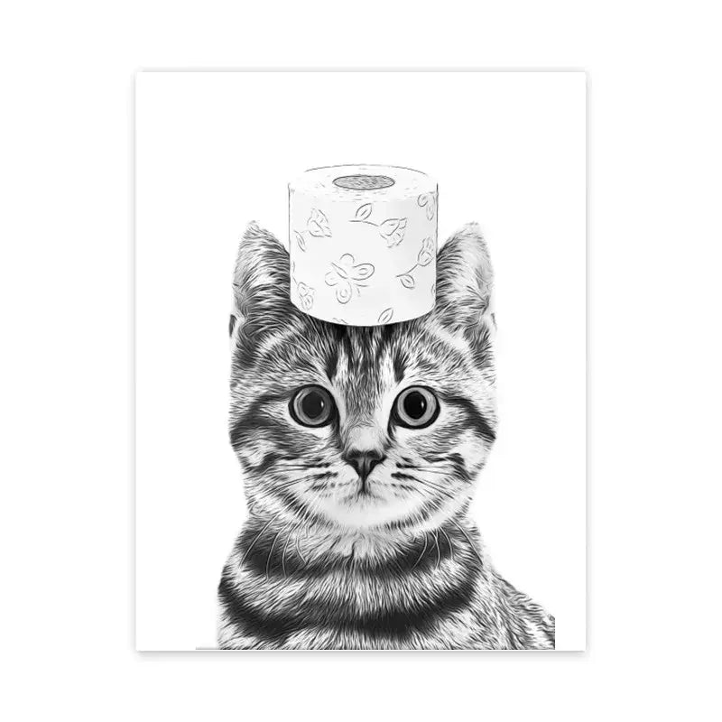 Funny lion with blue toothbrush bathroom wall art animal poster