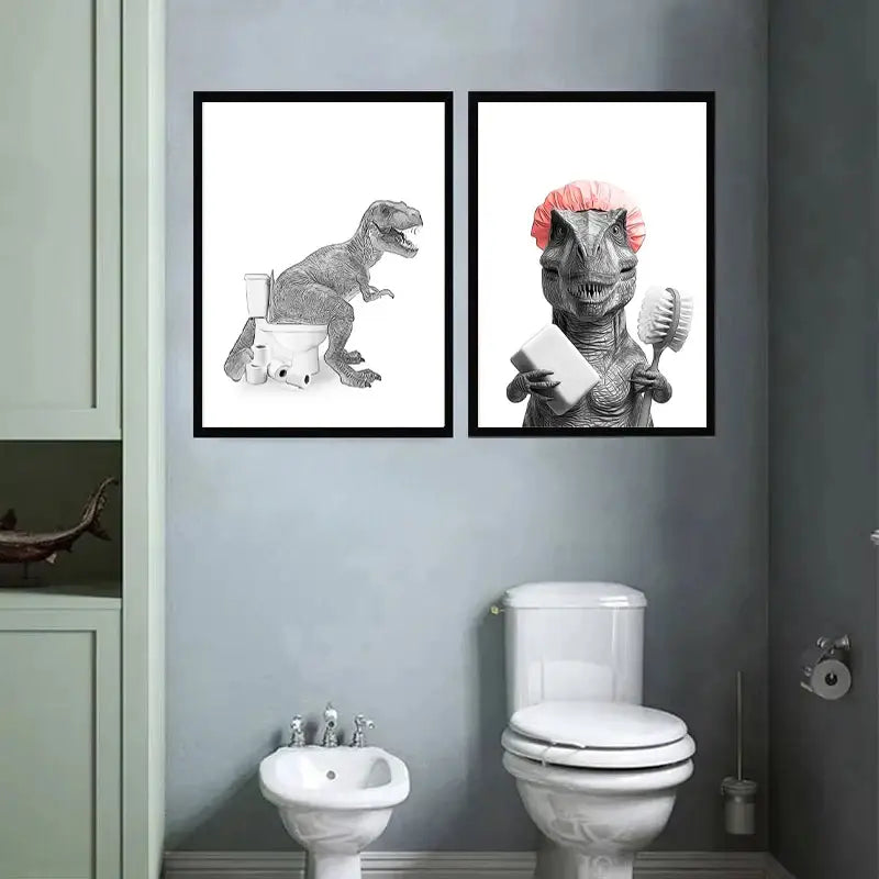 Funny raccoon animal bathroom canvas wall art