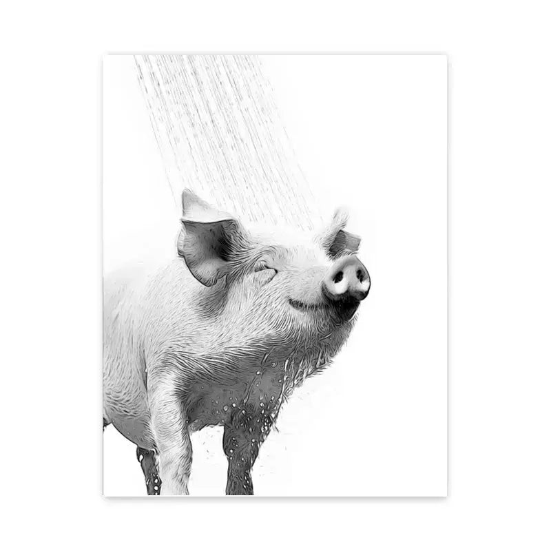 Funny black and white animal wall art canvas bathroom poster