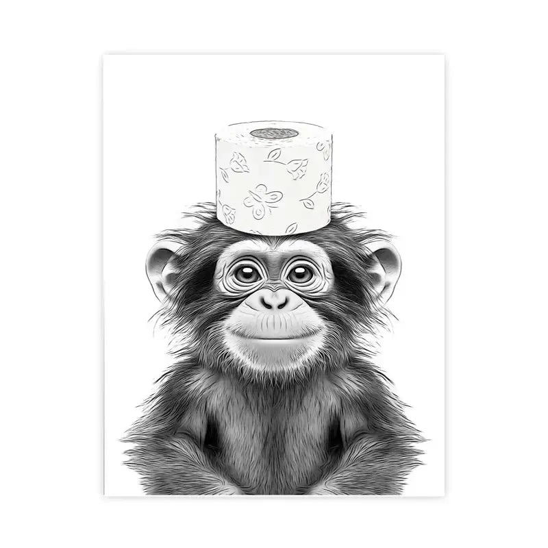 Funny bear wall art black and white bathroom canvas print