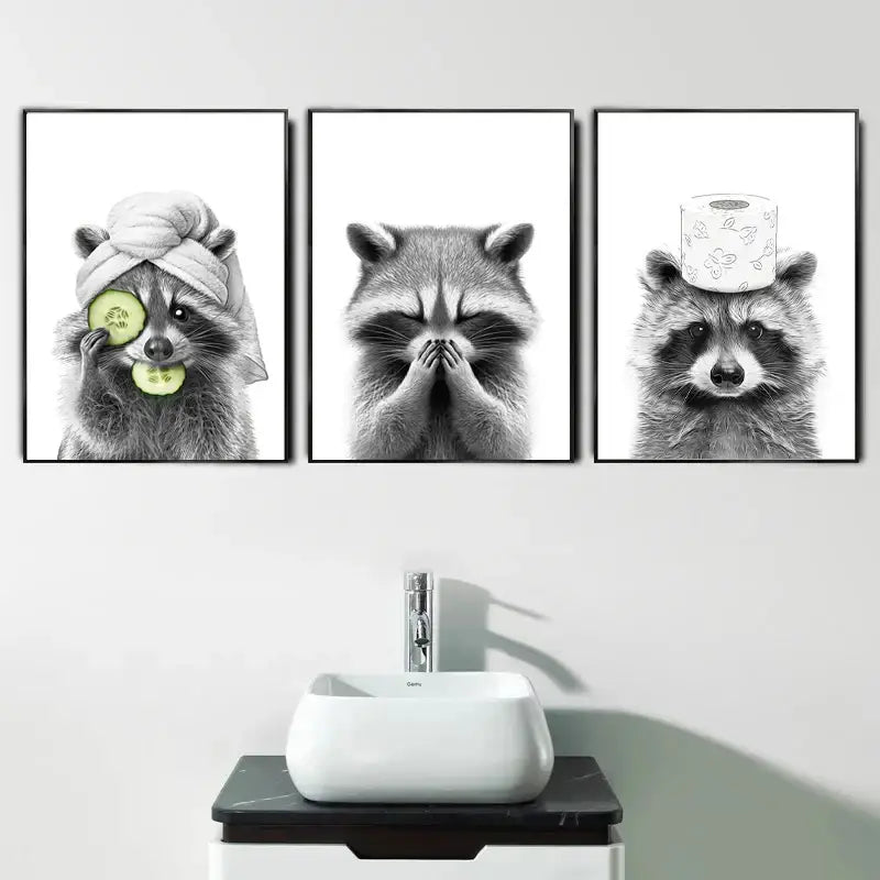 Funny black and white cat print animal bathroom wall art