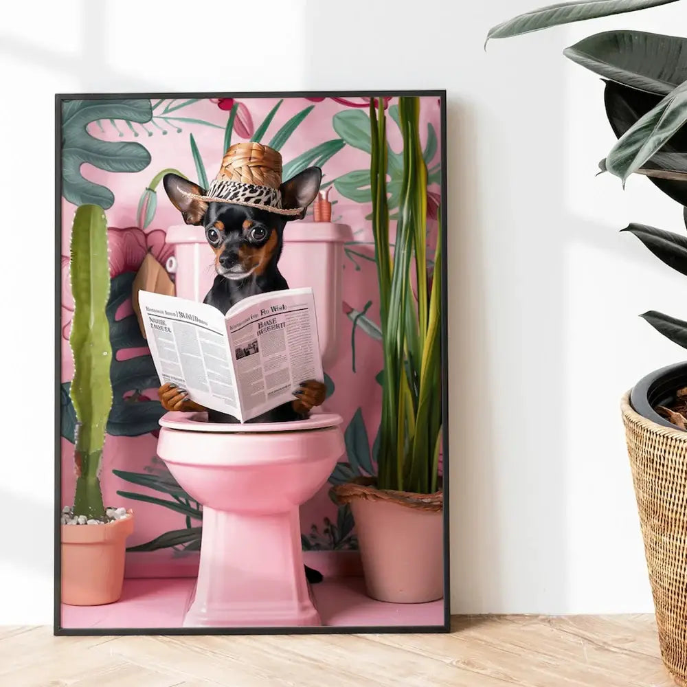 Funny koala reading newspaper bathroom canvas wall art