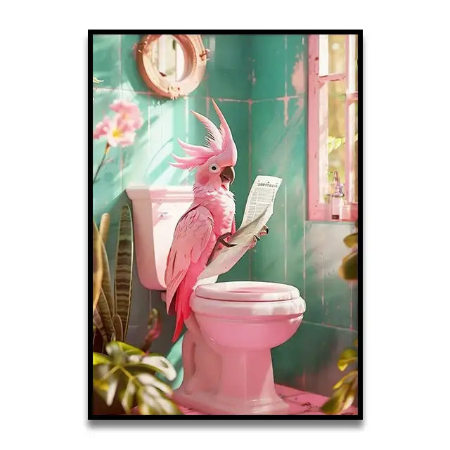 Funny black cat reading newspaper canvas bathroom wall art