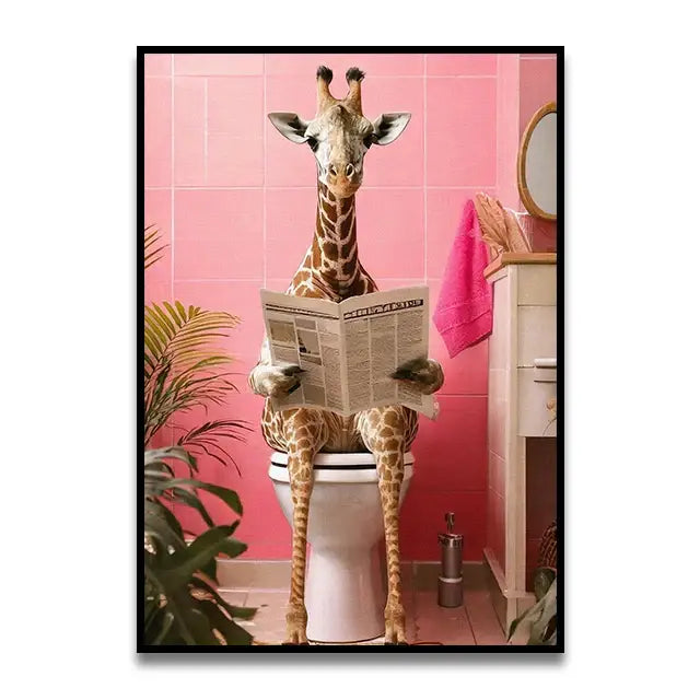 Whimsical ghost and orange toilet bathroom wall art print