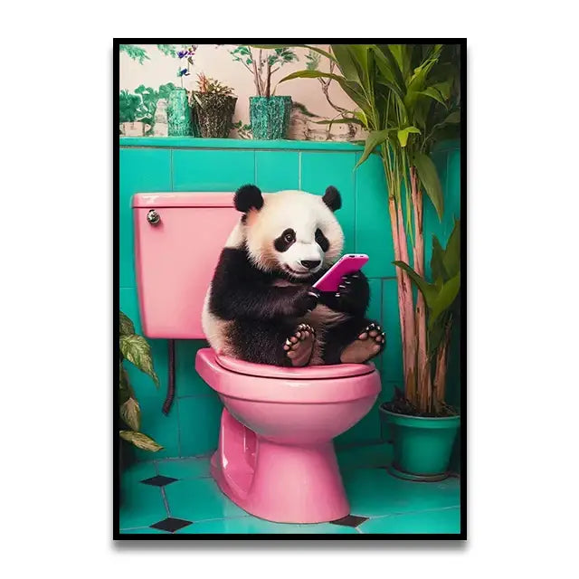 Whimsical ghost and orange toilet bathroom wall art print