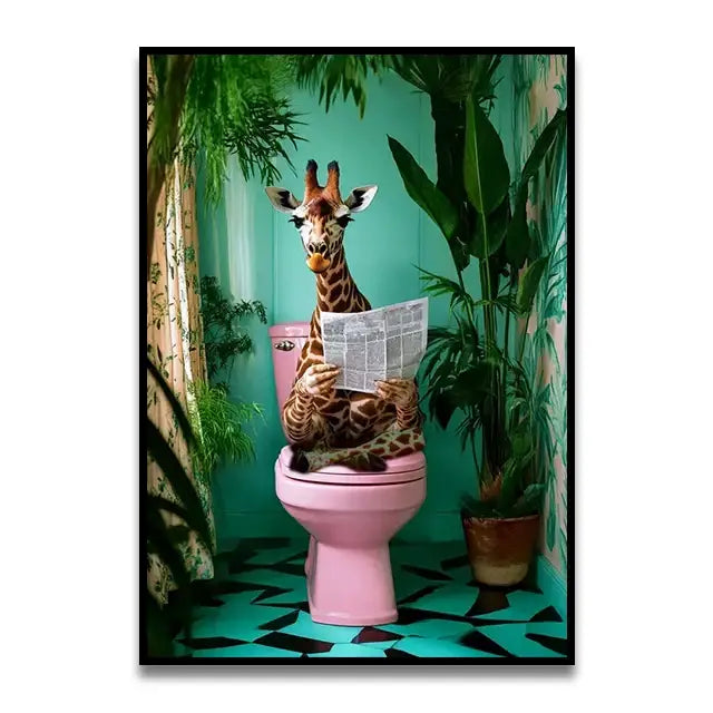 Funny tabby cat reading newspaper wall art bathroom framed canvas