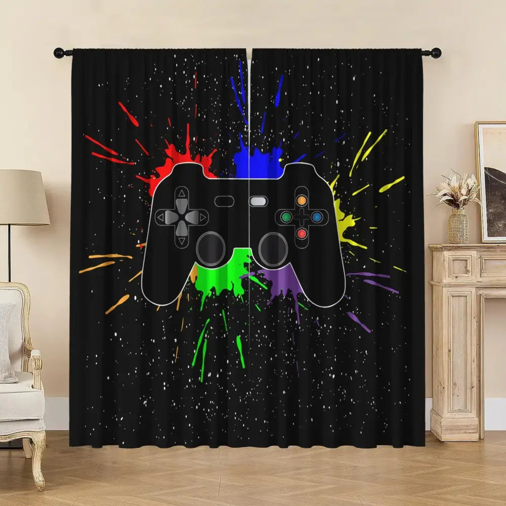 Decorbites game console handle curtains black & rainbow bedroom decor