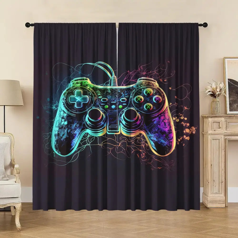 Decorbites game console handle curtains black & rainbow bedroom decor