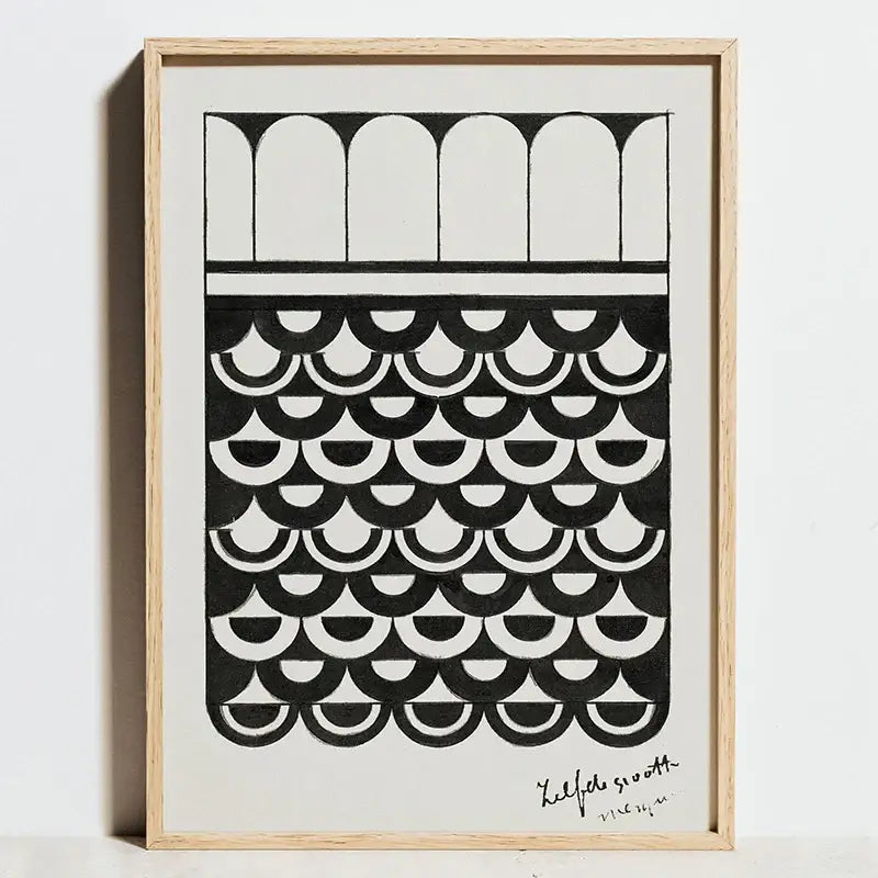 Geometric bauhaus abstract canvas black & white living room wall art