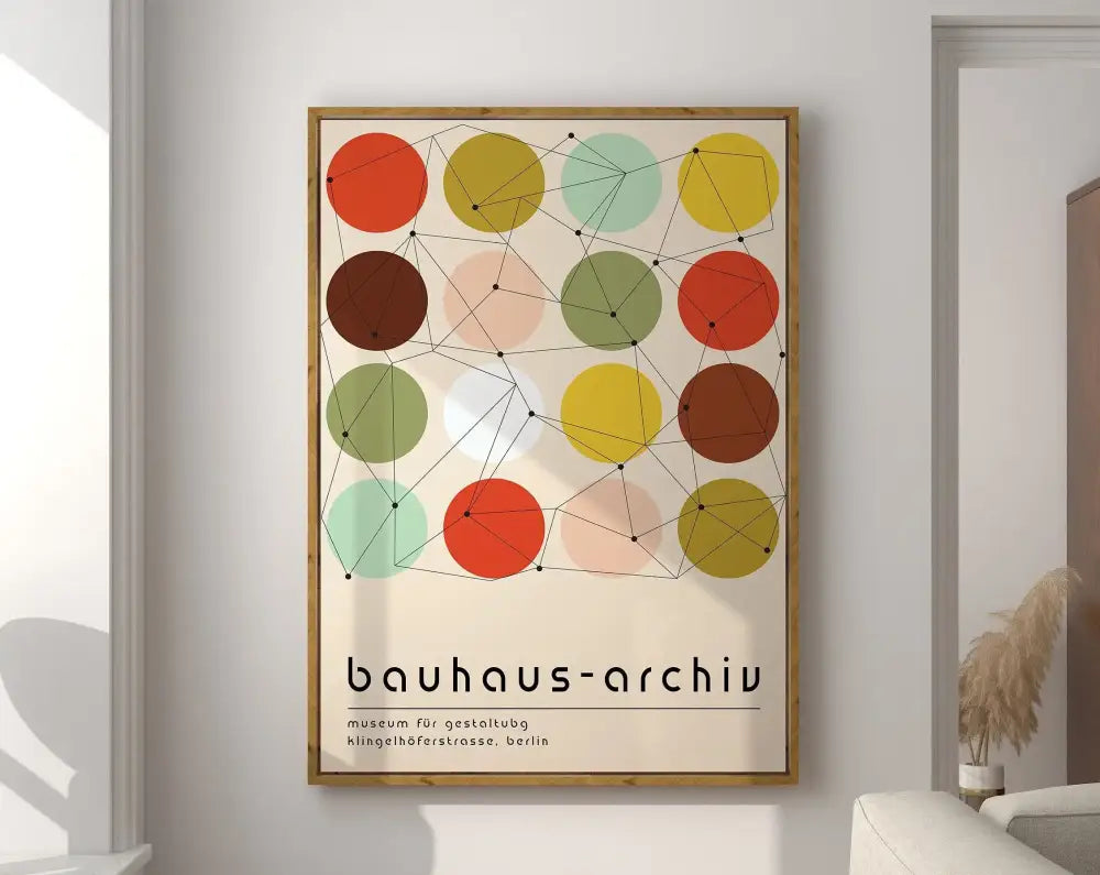 Geometric bauhaus canvas poster blue & orange living room wall art