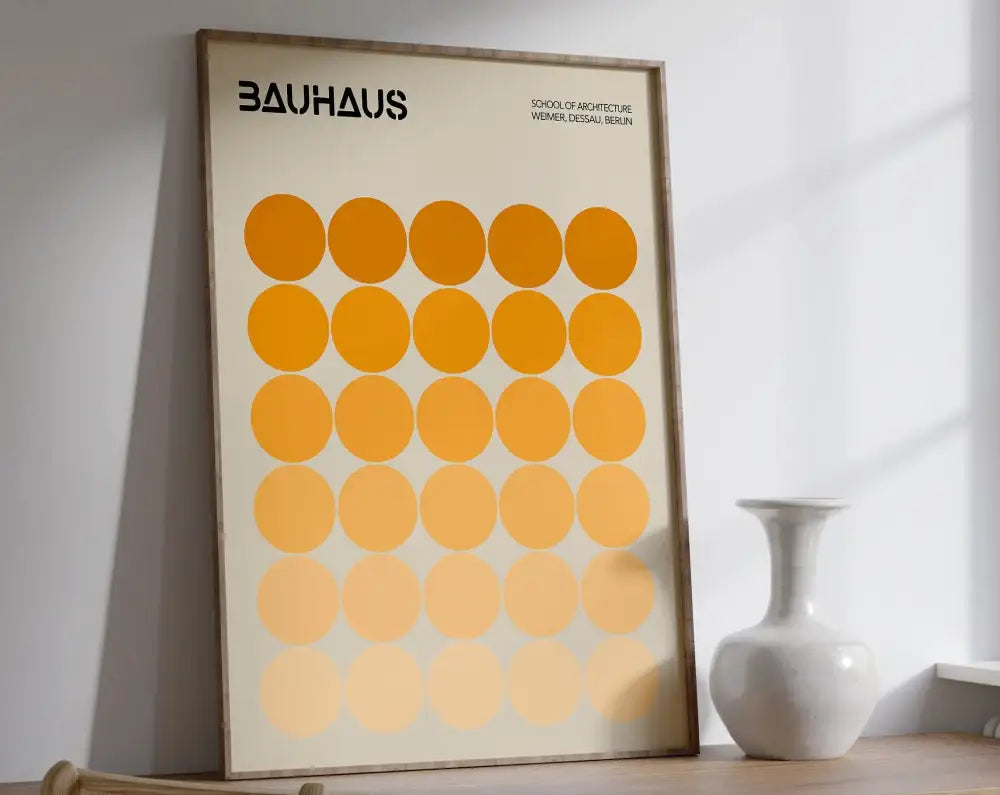Geometric bauhaus canvas poster orange & pink wood framed wall art