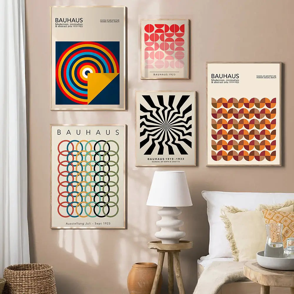 Geometric bauhaus canvas poster black & orange living room art