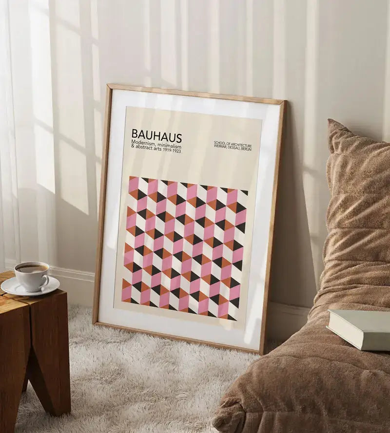 Geometric bauhaus canvas blue & white exhibition poster living room