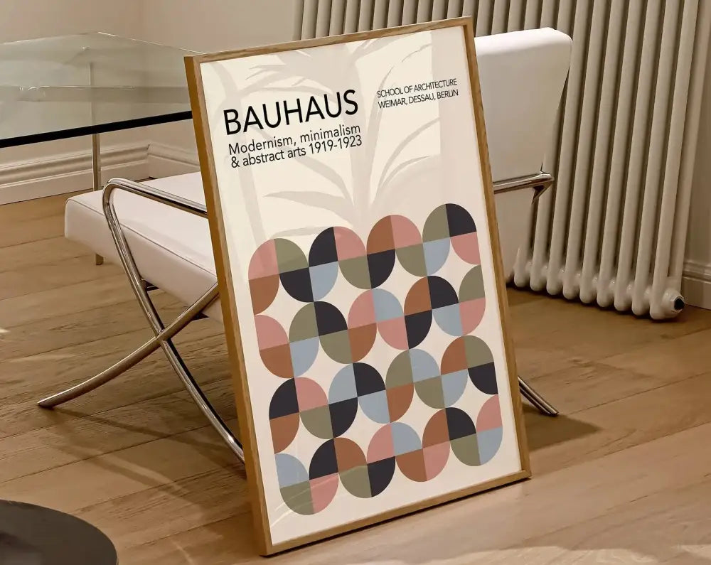 Geometric bauhaus canvas blue & white exhibition poster living room