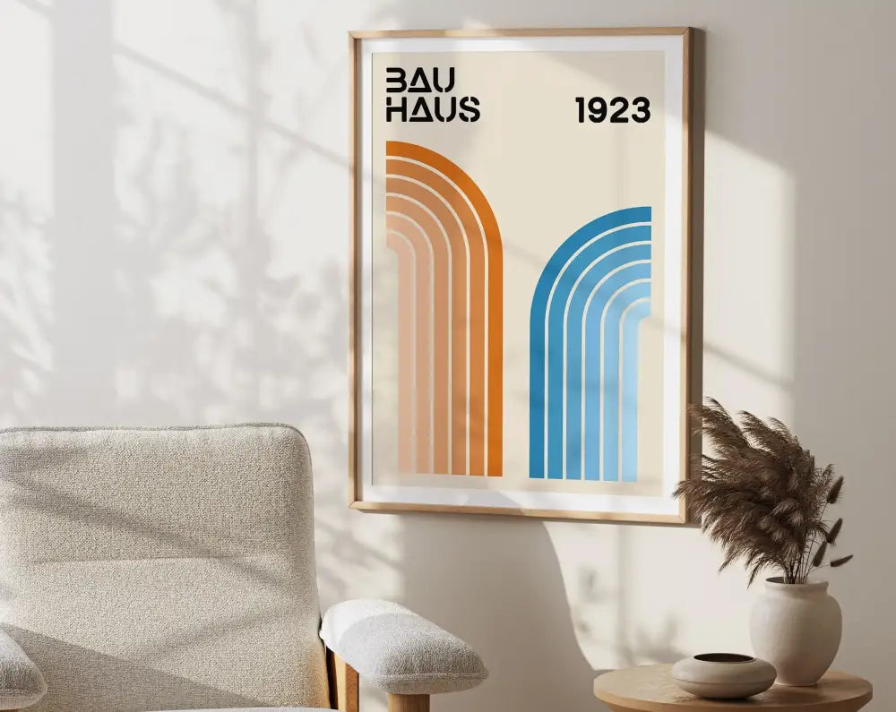 Geometric bauhaus canvas teal & red living room wall art