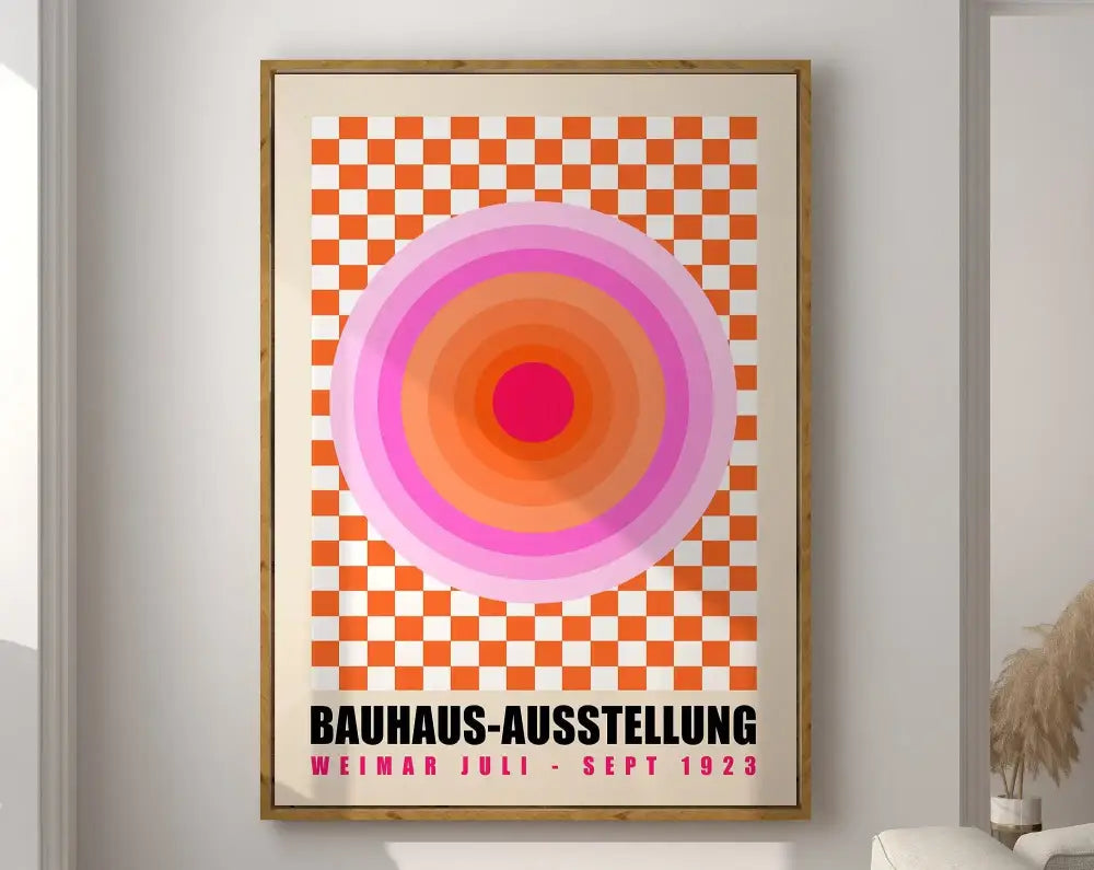 Geometric bauhaus canvas teal & red living room wall art