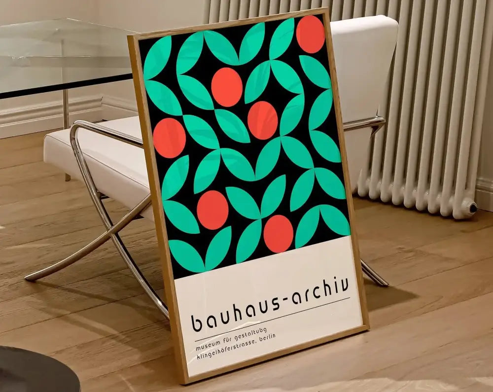 Geometric bauhaus canvas teal & red living room wall art