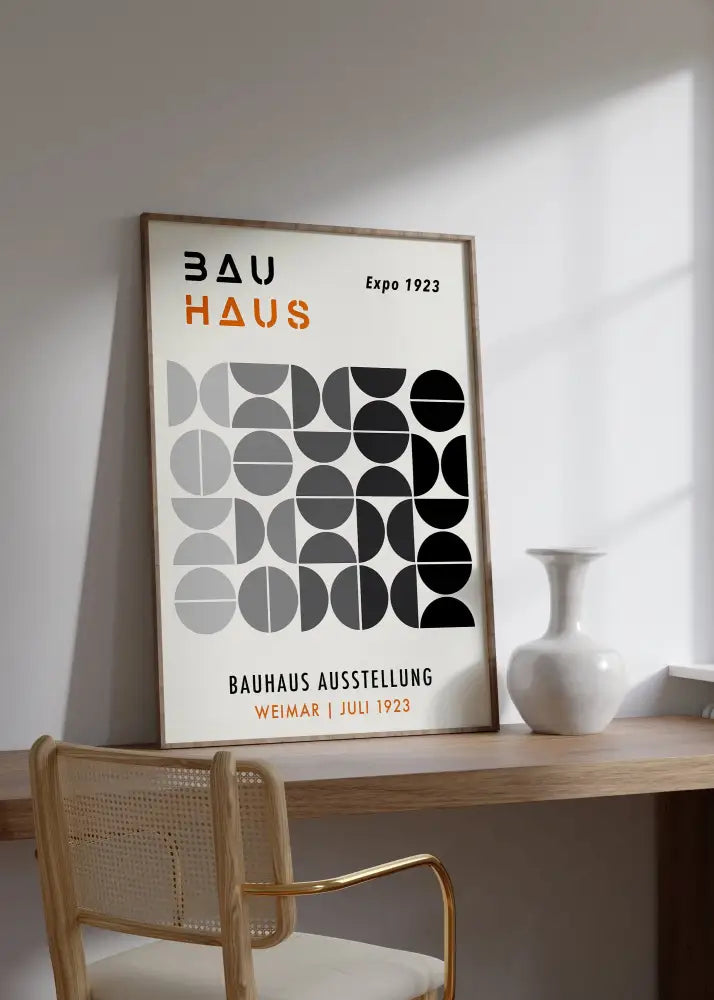 Geometric bauhaus green & pink wall art living room wood frame