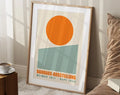 Geometric bauhaus orange and teal wall art living room home decor