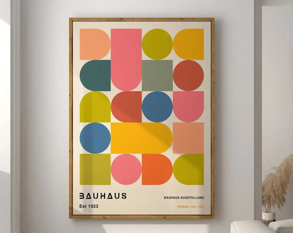 Geometric bauhaus canvas wall art orange & brown living room decor