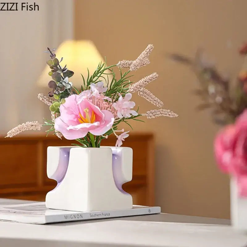 Decorbites geometric blocks white and purple vase living room decor