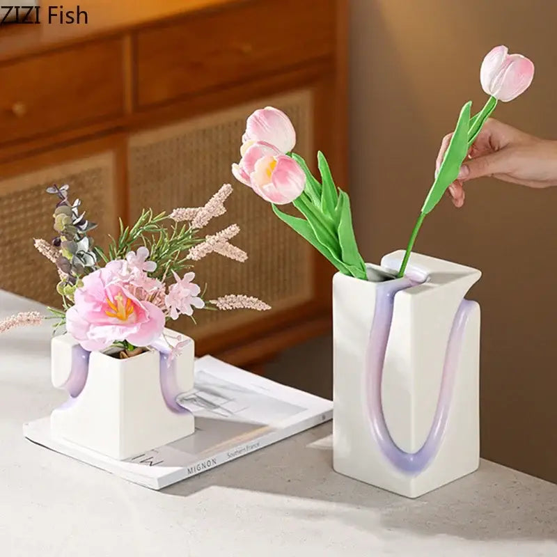Decorbites geometric blocks white and purple vase living room decor