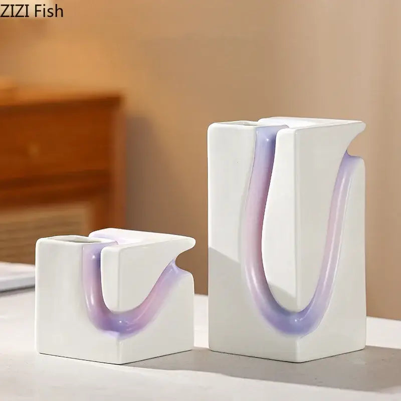 Decorbites geometric blocks white and purple vase living room decor
