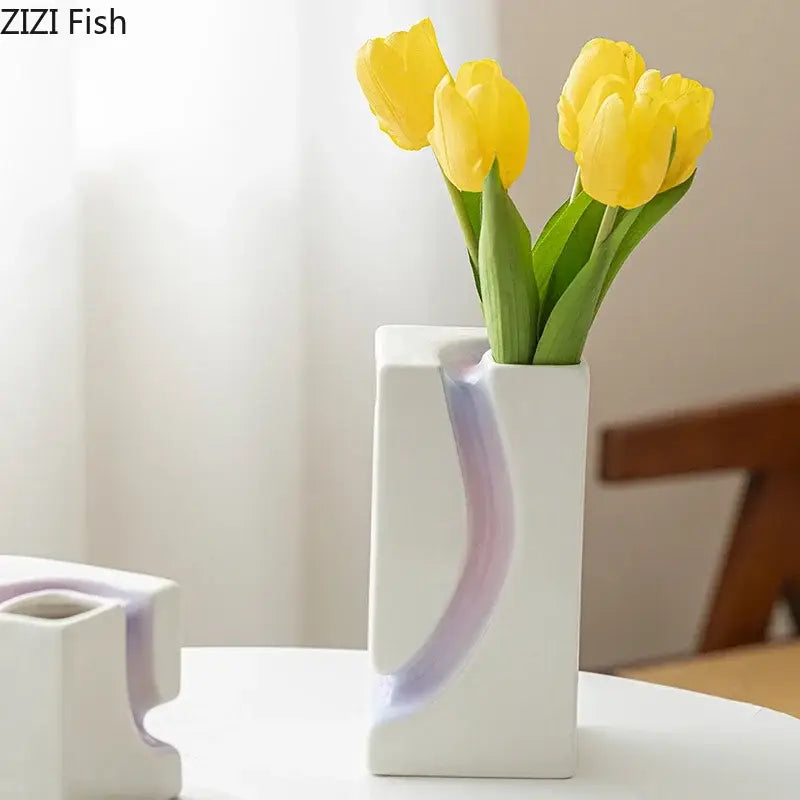 Decorbites geometric blocks white and purple vase living room decor