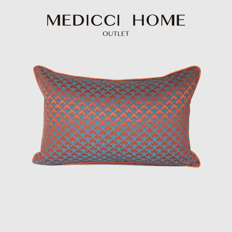 Decorbites geometric blue & red jacquard waist pillow case bedroom