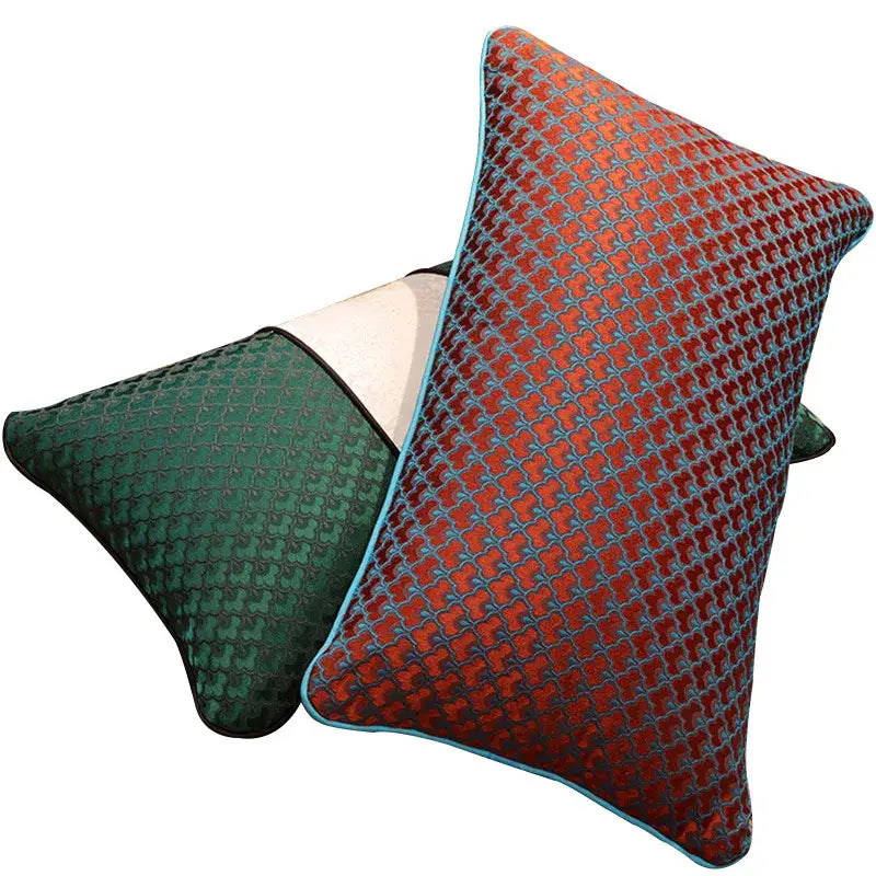Decorbites geometric blue & red jacquard waist pillow case bedroom