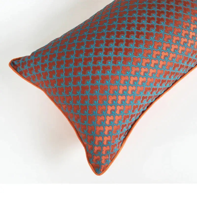 Decorbites geometric blue & red jacquard waist pillow case bedroom