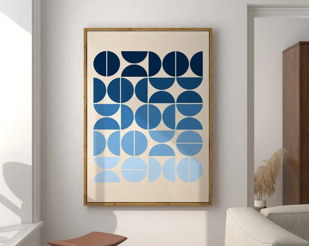 Bauhaus pink & navy geometric canvas poster living room wall art