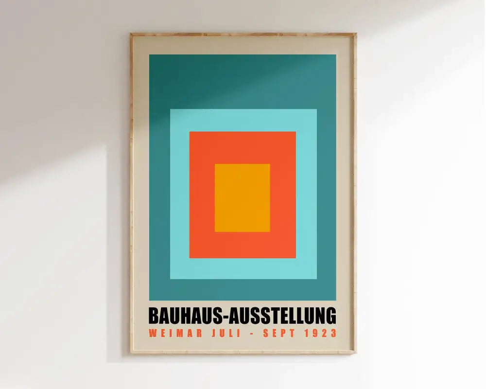 Bauhaus pink & orange geometric canvas poster – living room wall art