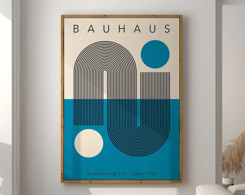 Bauhaus pink & navy geometric canvas poster living room wall art
