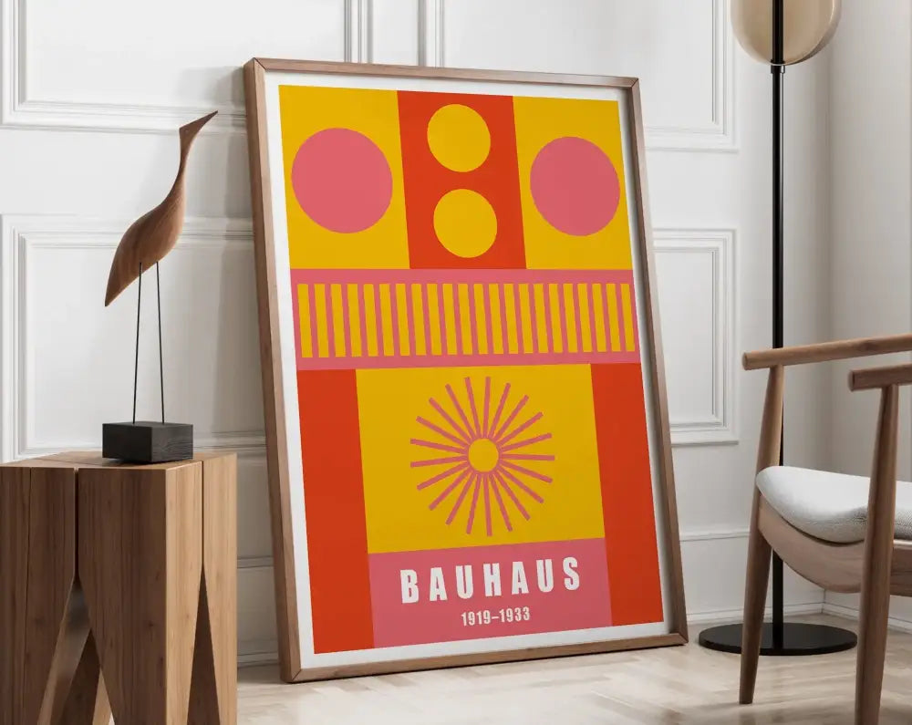 Bauhaus pink & navy geometric canvas poster living room wall art