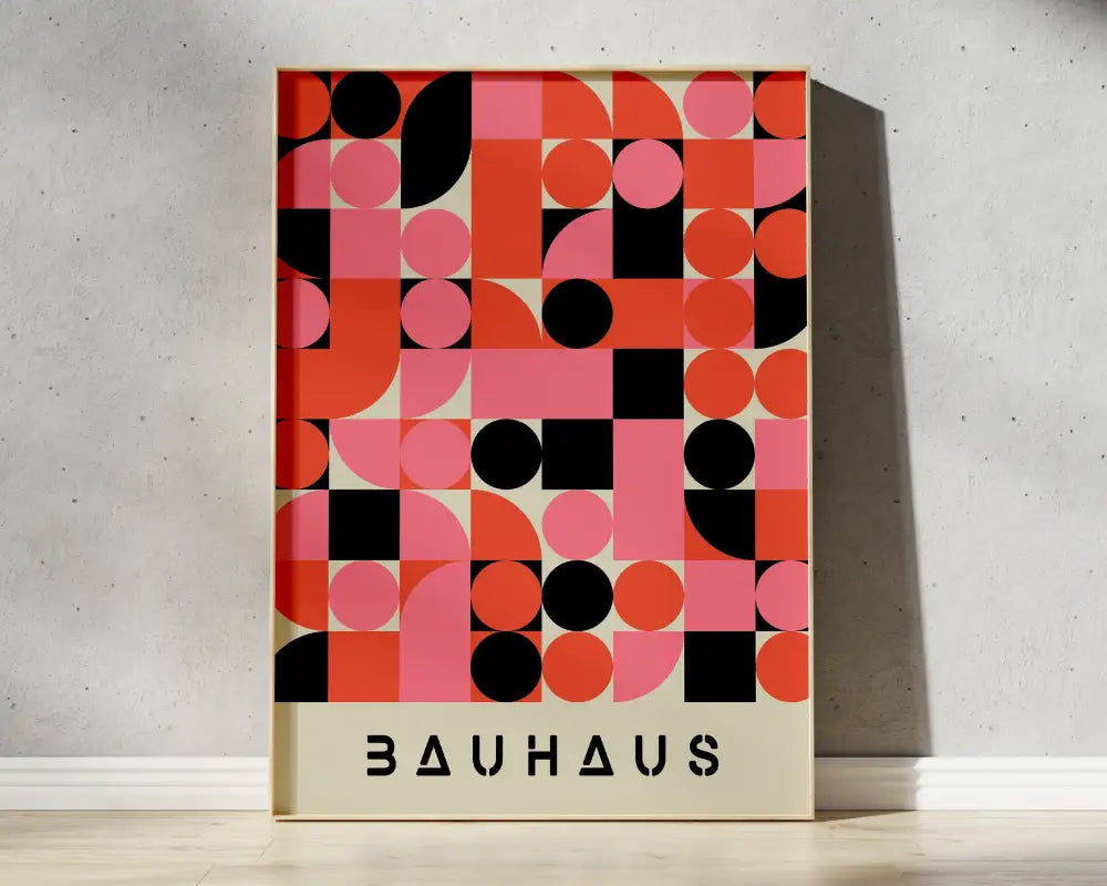 Bauhaus red and off-white geometric canvas poster living room art