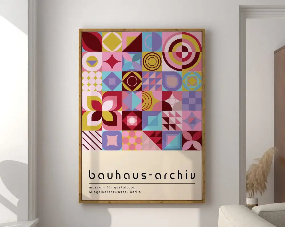 Bauhaus pink & black geometric canvas poster living room wall art