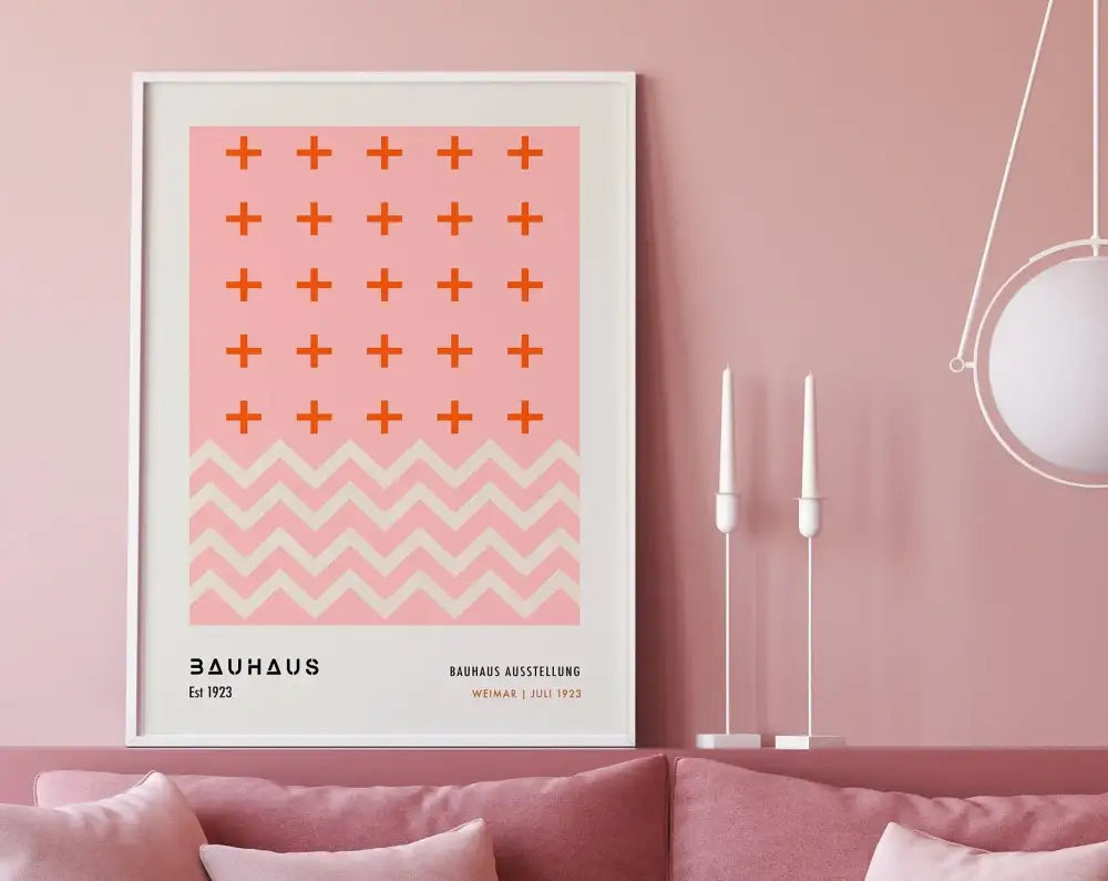 Bauhaus pink & black geometric canvas poster living room wall art
