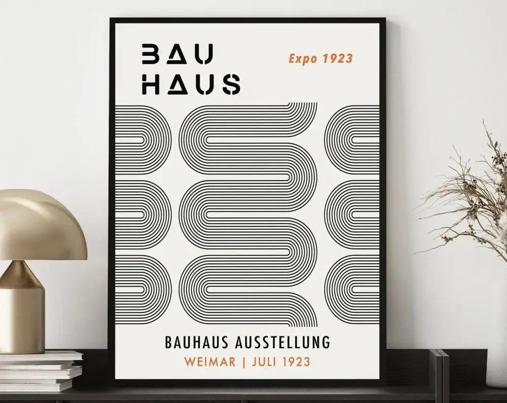 Modernist bauhaus pink & orange geometric canvas poster living room