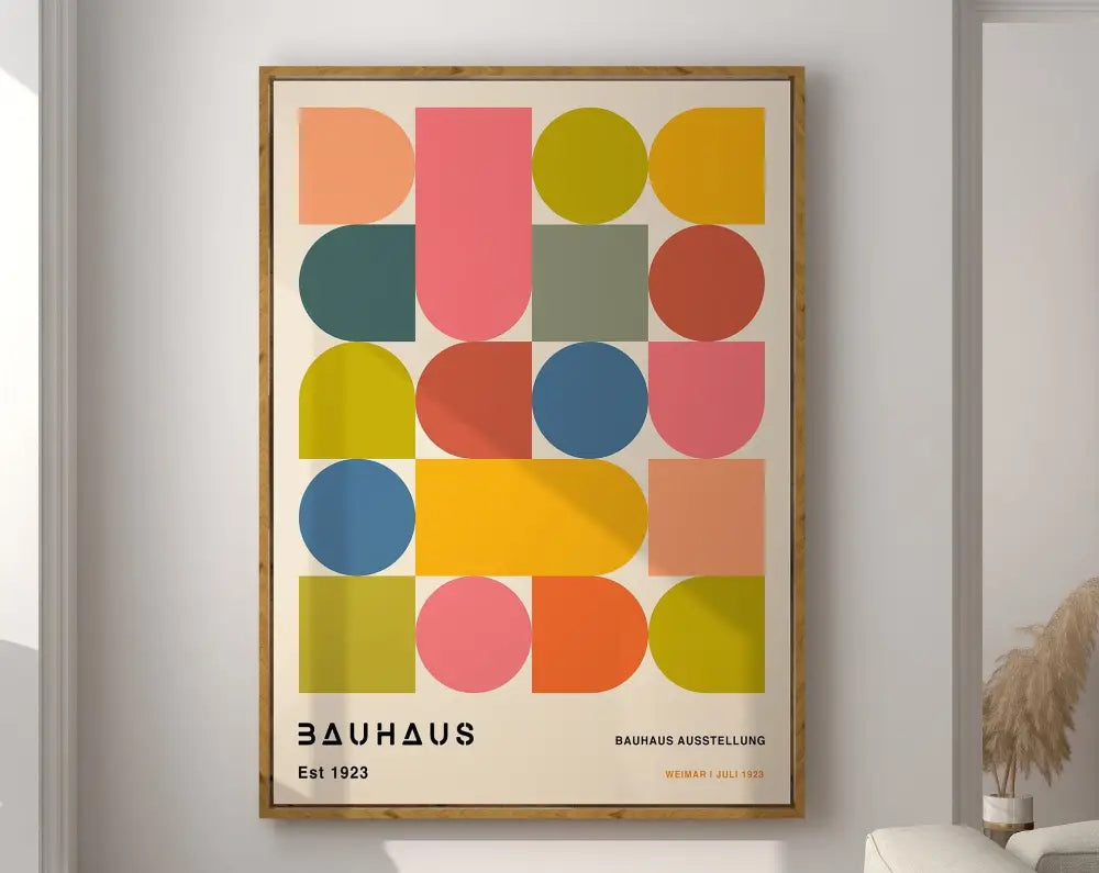 Bauhaus green & cream geometric canvas wall art living room wood frame