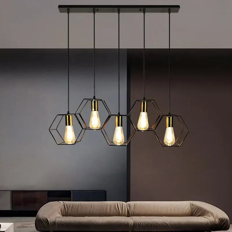 Decorbites geometric led chandelier black and brass dining room light