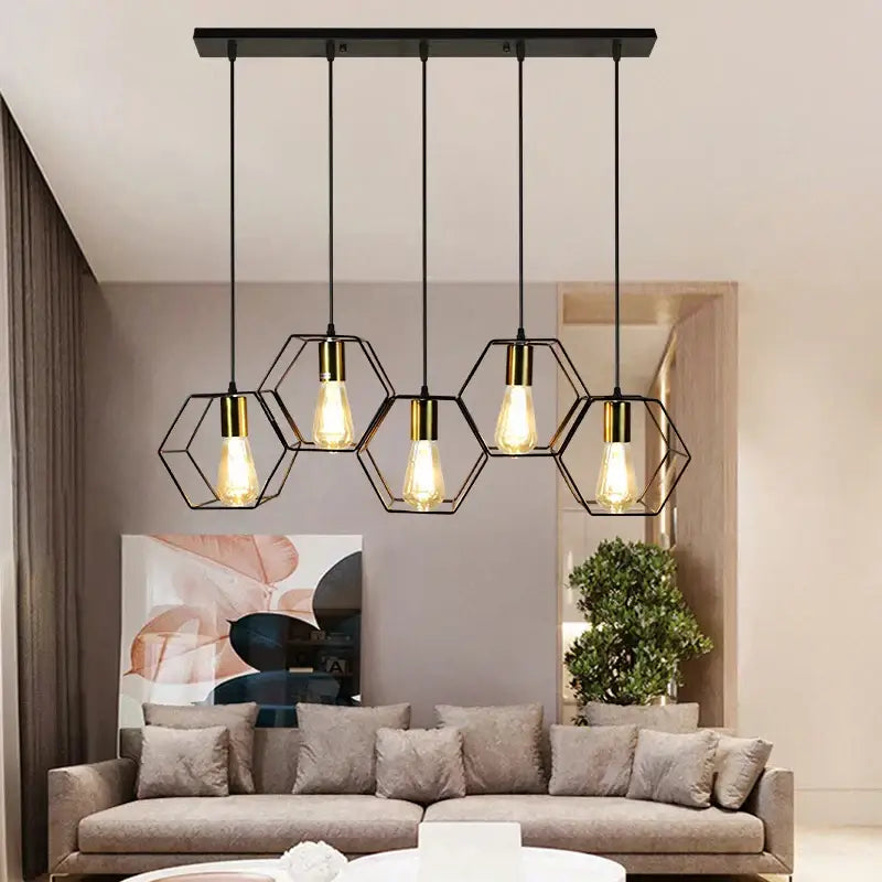 Decorbites geometric led chandelier black and brass dining room light