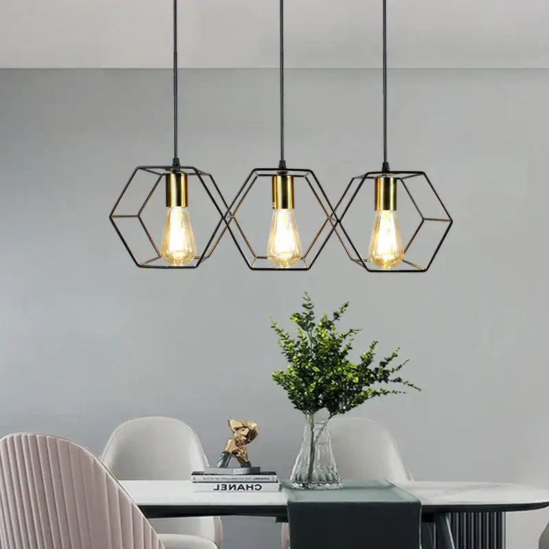 Decorbites geometric led chandelier black and brass dining room light