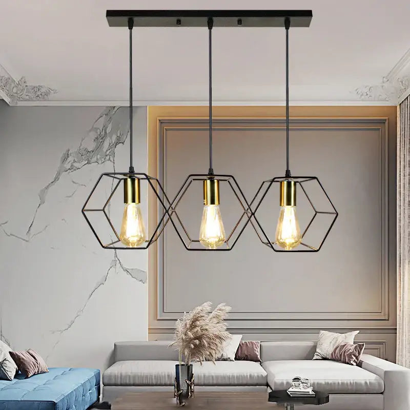 Decorbites geometric led chandelier black and brass dining room light